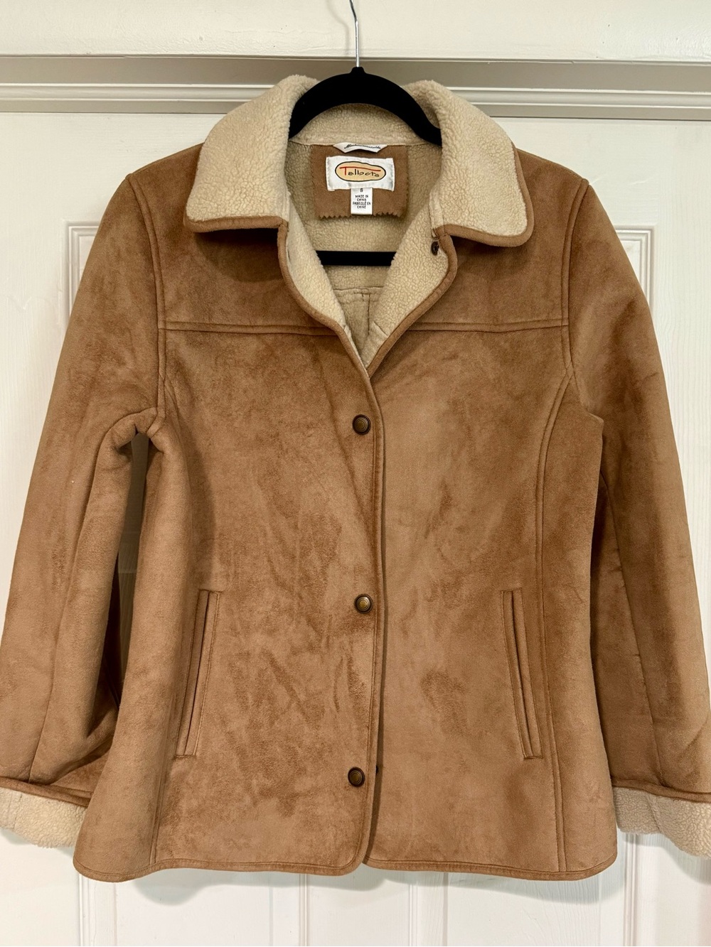 Talbots Tan Faux-Suede Jacket with Cream Sherpa Trim